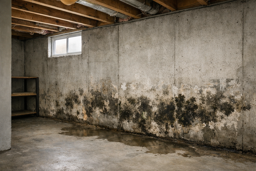 Residential Basement Mold Due to Moisture Issues